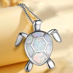 Hithop Cute Turtle Pendant Necklace Lovely Animals White Fire Opal Plated Silver Necklace Jewellery Gifts - Image 4